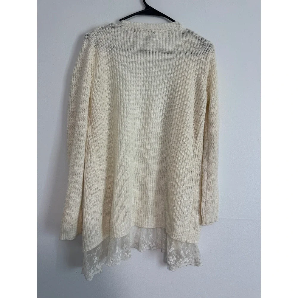 Sugar Rush Girls Ivory Open Front Cardigan Lace Trim Knit Sweater XL RN 69377